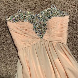 Peach Colored Sequined Prom Dress